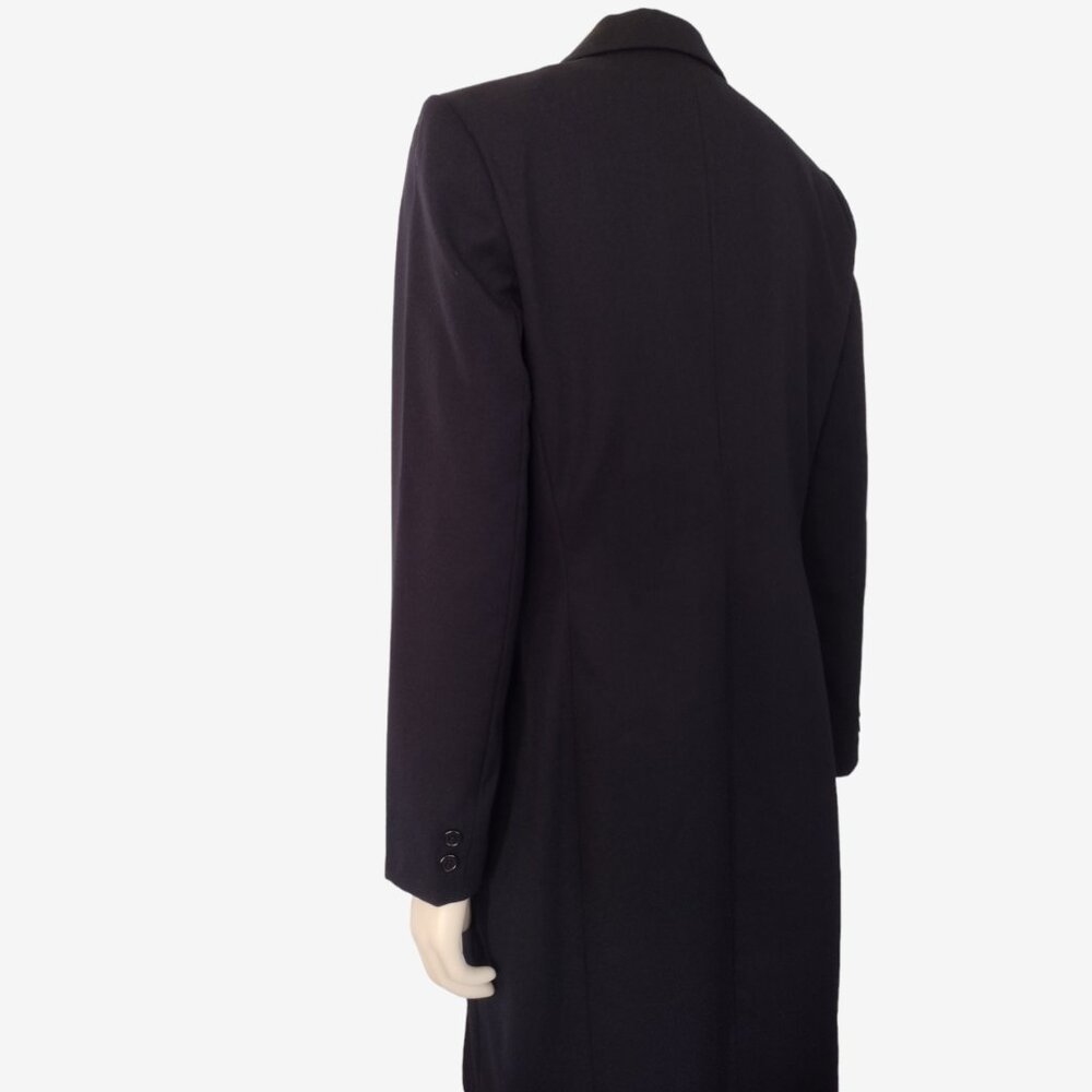 Vintage 1990s Havre Bernard Black Asymmetric 100% Wool Long Fitted Coat - Picture 7 of 14